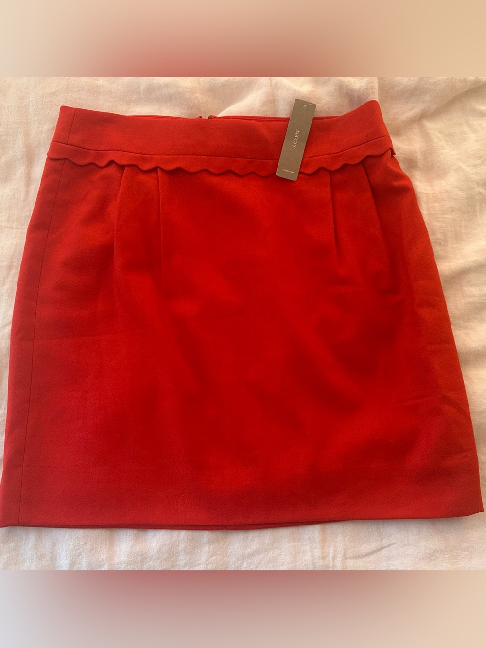 J. Crew Bright Red Scallop-Trim Mini Skirt